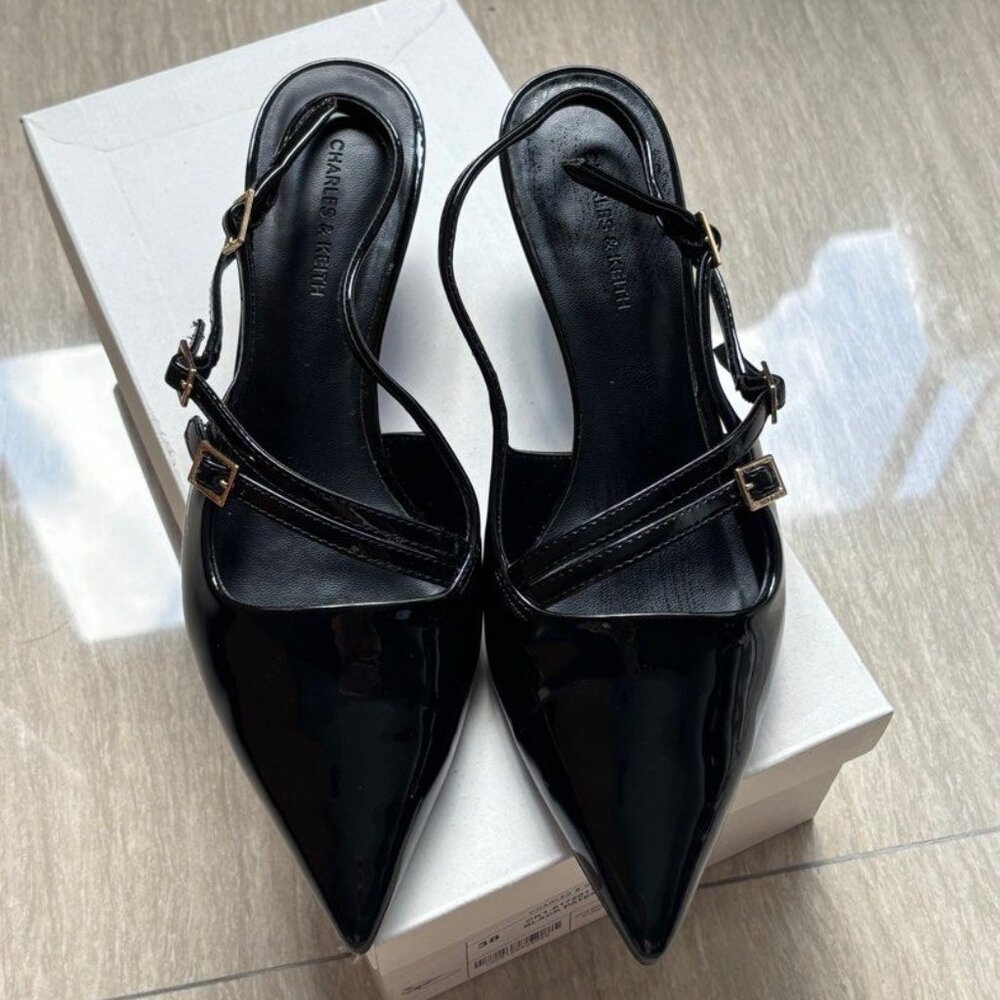Charles & Keith Black Slingback Heels